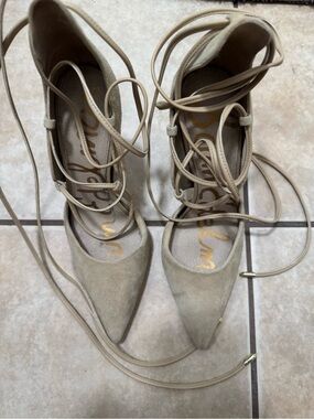 Sam Edelman Taupe Suede Lace-Up Pointed Toe Heels